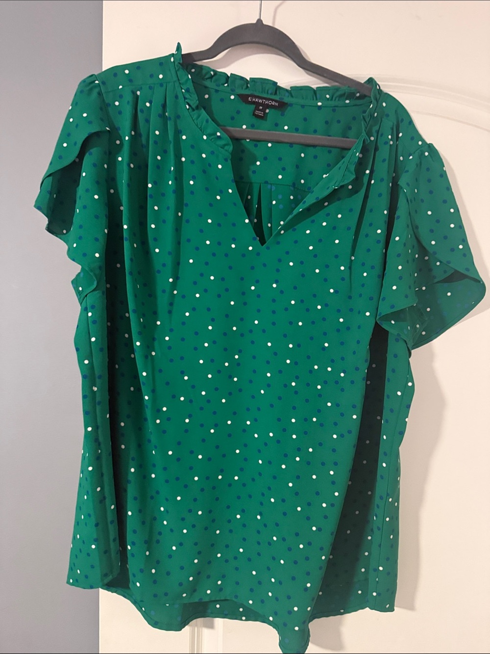 41 Hawthorn Emerald Green Polka Dot Flutter Sleeve Blouse